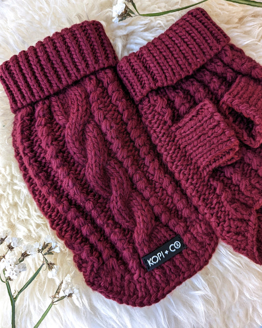 Hand-knitted Jumper - Wine Red